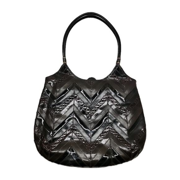 JUDITH LEIBER 80s Vtg ShoulderBag Leather Patchwork Brown Black Gold Accent RARE - Picture 4 of 16